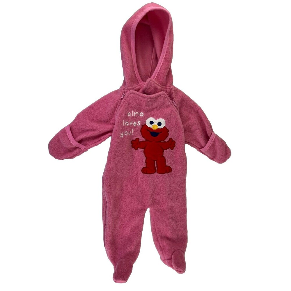 Vintage Sesame Beginnings Size 3/6 M Fleece Hooded Romper Elmo Loved You Kids